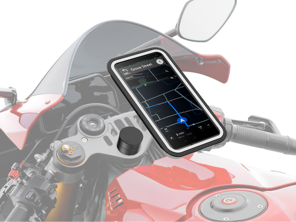 Magnetic smartphone fork stem mount for motorcycle