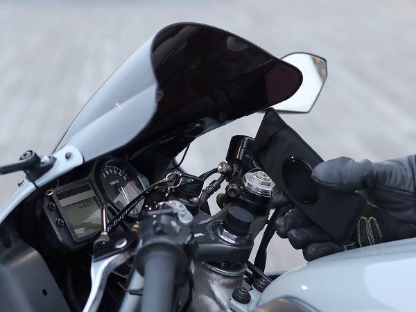 Magnetic smartphone fork stem mount for motorcycle