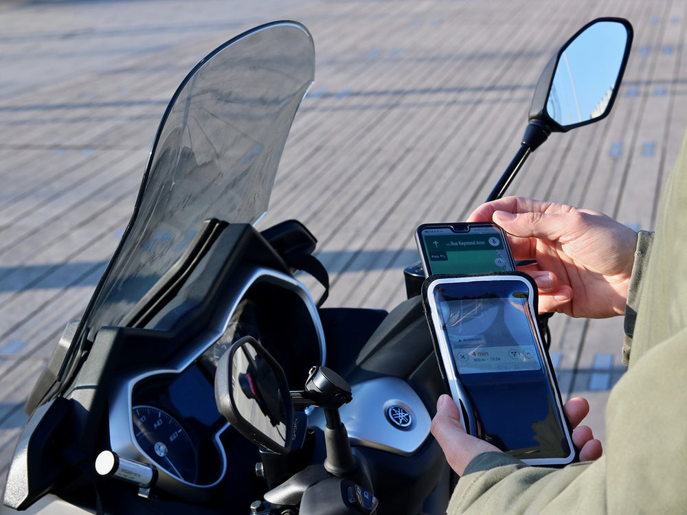 Magnetic smartphone mount for scooter mirror